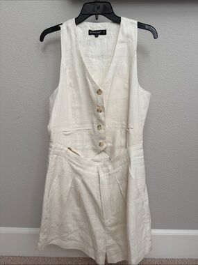 Blank NYC Cream Linen Vest Romper